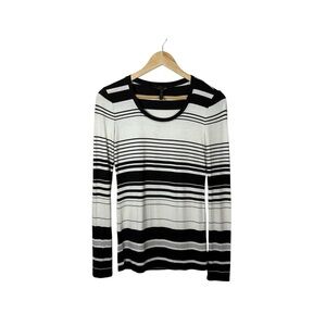 BCBGMaxazria Women’s Round Neck Striped Jersey Long Sleeve Black/White XXS